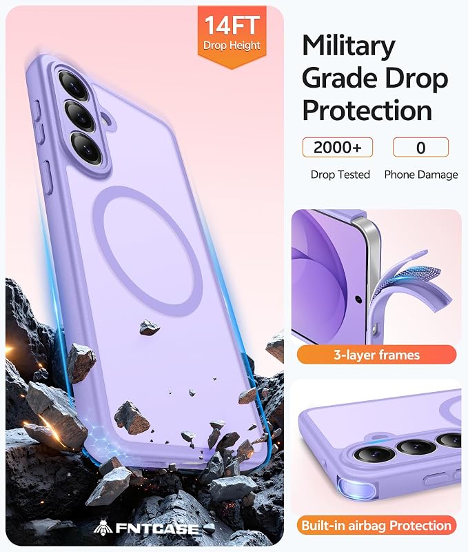 FNTCASE for Samsung Galaxy S26 Case, Fit for Magsafe, with Screen Protector | Full Camera Protection, Translucent Matte, 14FT Military Grade Drop Proof, Shockproof Protective Phone Cover, Light Purple - Image 5