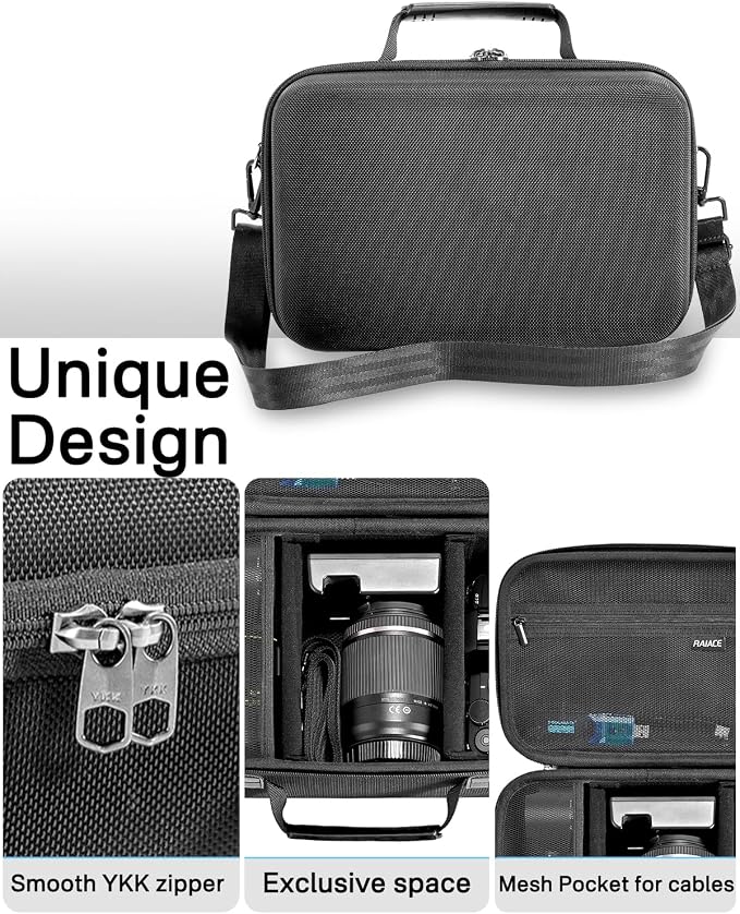 RAIACE Hard Case Compatible with Sony Alpha 7 II III IV/7R V Camera, for Nikon, for Canon, for Pentax and More.Large Capacity With Mesh Pocket for Lens, Charger, Cables, Cards and Accessories.-Black - Image 3