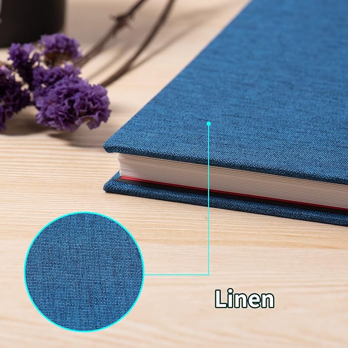 Large Photo Album Self Adhesive 4x6 5x7 6x8 8x10 Pictures Scrapbook Magnetic Album DIY Scrap Book 60 Sticky Pages Linen Cover DIY Photo Album with A Metallic Pen and DIY Accessories(Blue), 11"x10.8"60 Pages - Image 4