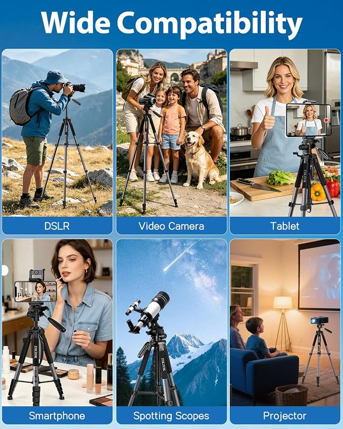 75" Camera Tripod Stand, Heavy Duty with Remote for DSLR iPad iPhone | Aluminum Tripod 20% taller, Foldable 2.9lb, Remote & Carry Bag, 15lb Load, for Sony Canon Nikon Phone Tablet Spotting Scope - Image 2