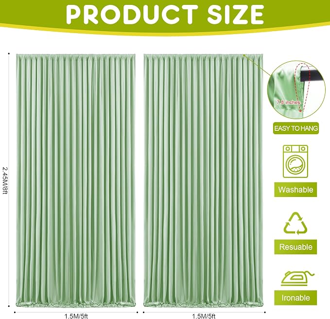 Sage Green Backdrop Curtain for Parties Backdrop Drapes 10x8FT | Wrinkle Free Polyester Curtain Backdrop Draping Fabric for Backdrop Photoshoot Birthday Party Background,2 Panel 5x8FT - Image 2
