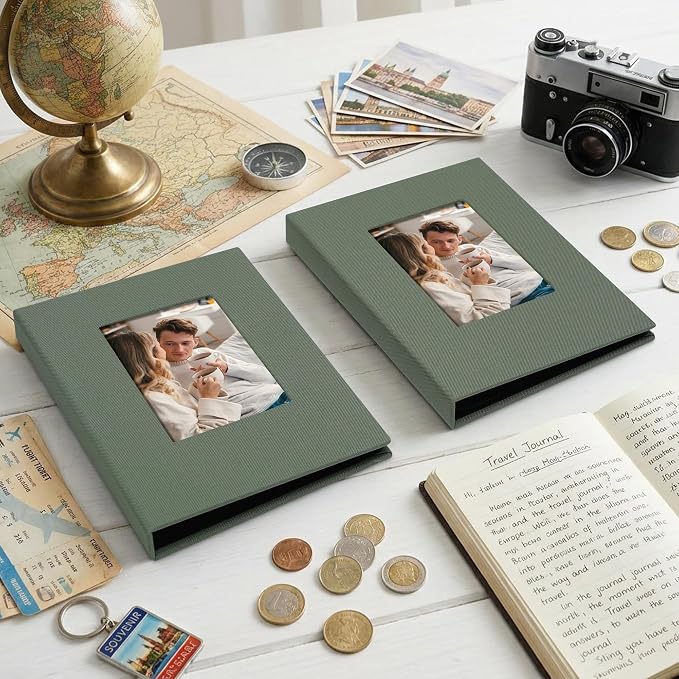 Small 4x6 Photo Album 24 Pockets Linen Cover Gray Green 2 Pack | Linen Cover, Front Window, Portable Mini Picture Book, Travel Wedding Memories - Image 6