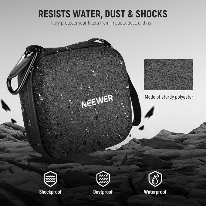 Neewer Storage Bag for 9 x 9 cm Filter, Shockproof Dustproof Waterproof Carrying Bag with Expandable Dividers, Wrist Strap and Carabiner for 3 Circular Filters 62 mm, PB11 - Image 2