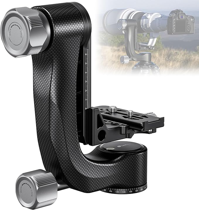 Leofoto Camera Gimbal Head, Carbon Fiber Adjustable Gimbal Head with 360° Rotation Shooting, Arca-Swiss Clamp and 3/8"-16 Mounting Hole for Camcorder/Telephoto, Max Load to 25kg/55.12lb (PG-3-Black) by TAKINGITFURTHER-LEOFOTO