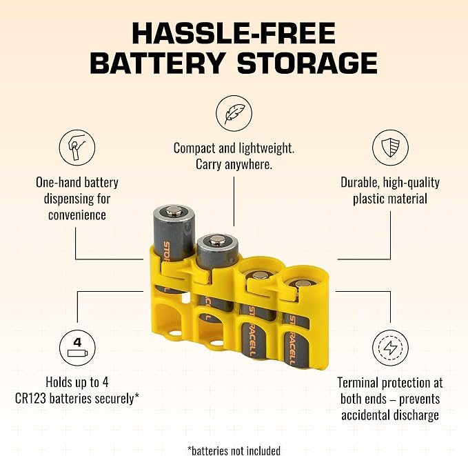 Storacell Slimline CR123 Battery Storage Caddy, Yellow, Holds 4 Batteries (Not Included) - Image 4