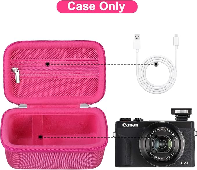 Canboc Camera Case for Canon PowerShot G7 X Mark III/ G7X Mark II, Rosered | For SX740/ SX730/ G7X3 Carrying Point and Shoot Camera Bag, Zipper Mesh Pocket fits USB Cable, Batteries - Image 3