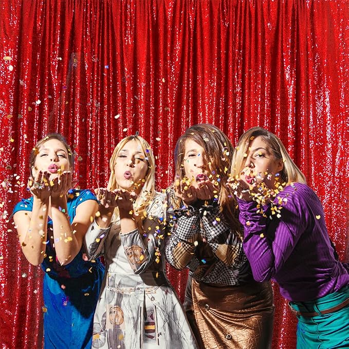 SquarePie 8x10ft Red Sequin Backdrop, High Density Non-Transparent Glitter Curtain for Photography, Birthday, Wedding Party Decorations, Thick Solid Background with 4" Rod Pocket, 1 Panel - Image 9