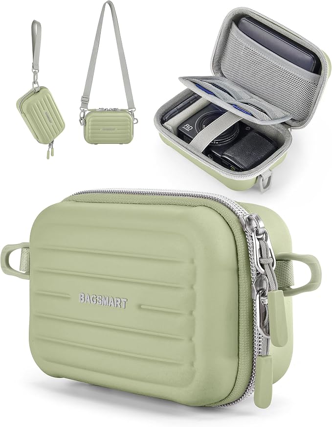 BAGSMART Digital Camera Case, Small Camera Bag with 2 Carrying Ways, Green | Lightweight Camera Sling Bag for Canon Powershnot ELPH 180/190/Sony DSCW800/DSCW830, Waterproof & Protective by BAGSMART