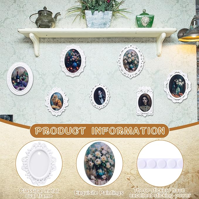 Halloscume 7 Pcs Miniature Picture Frames Mini Vintage Photo Frames Miniature Dollhouse Accessories on 1:12 Scale for Dollhouse DIY Craft Projects Art Jewelry Display Home Decor(White) - Image 3
