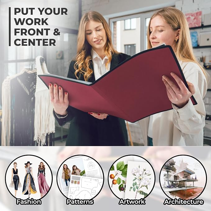 Dunwell 11x14 Art Portfolio Binder, 24-Sleeve, Mounting Paper, Ruby | 24 Clear Sleeves, Displays 48 Pages, Mounting Paper Included, Artwork Storage, Acid-Free Poly Protection - Image 5
