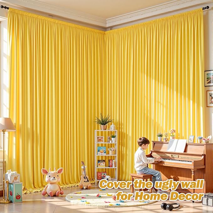 16ftx10ft Wrinkle Free Yellow Backdrop Curtain - 10 Feet Photography Backdrop Drapes, Silky Polyester Back Drop Cloth for Wedding Baby Shower Balloon Arch Background - Image 5