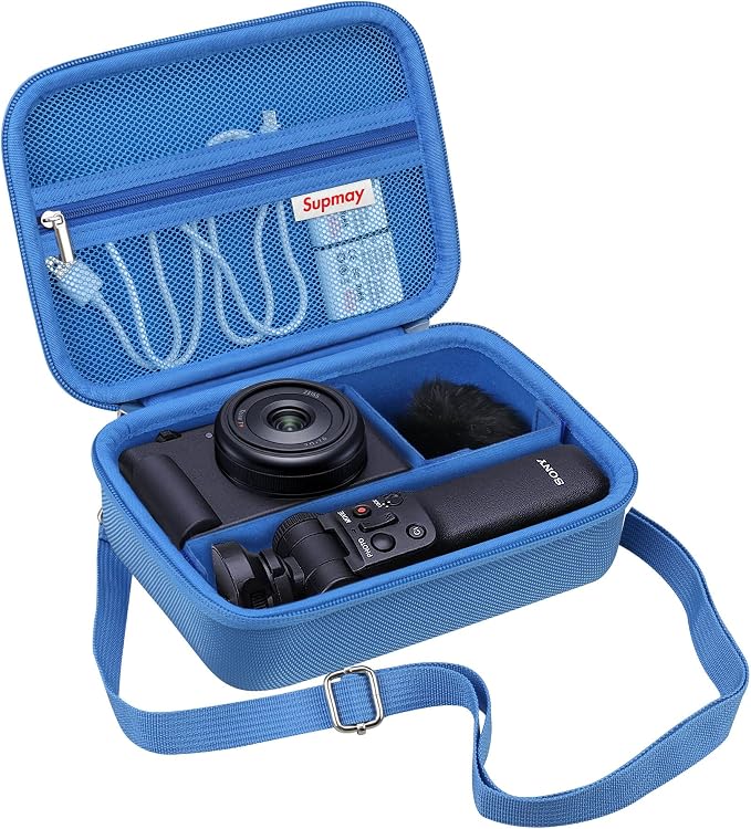 Hard Travel Case for Sony ZV-1F / ZV-1 / ZV-1 II Digital Camera, Protective Cases Bag Fits Vlogger Accessory Kit Tripod, Microphone, LED Video Light, Extra Zipper Pocket fit Battery Pack, Blue by Supmay
