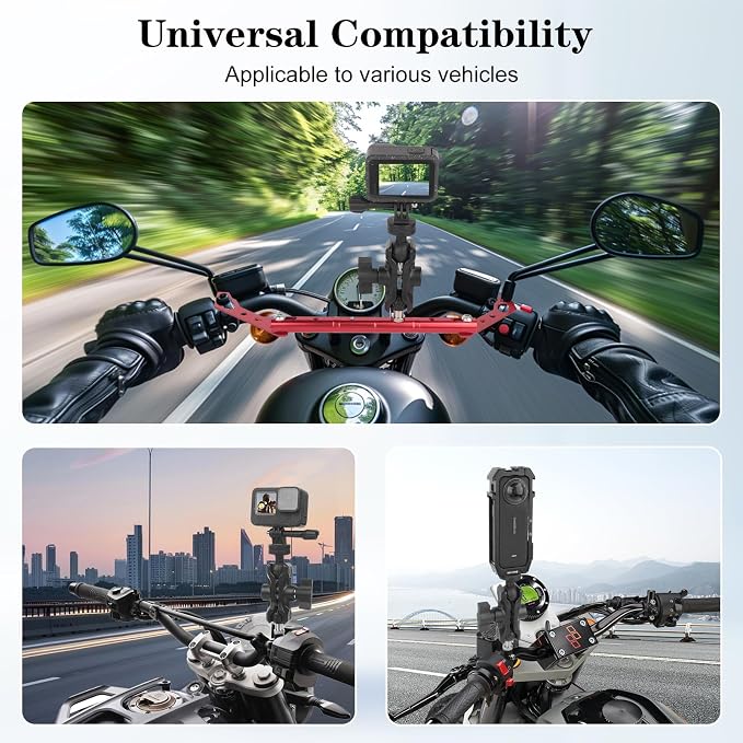 Camera Mount with 360°Dual Ball Head, Motorcycle Handlebar Mounting Bundle Kit for lnsta360 X5/X4/X3/X2/Gopr01/4-20 & Tripod Adapter, Action Camera Mount Adapter for M6 Hole Base,75017 - Image 7
