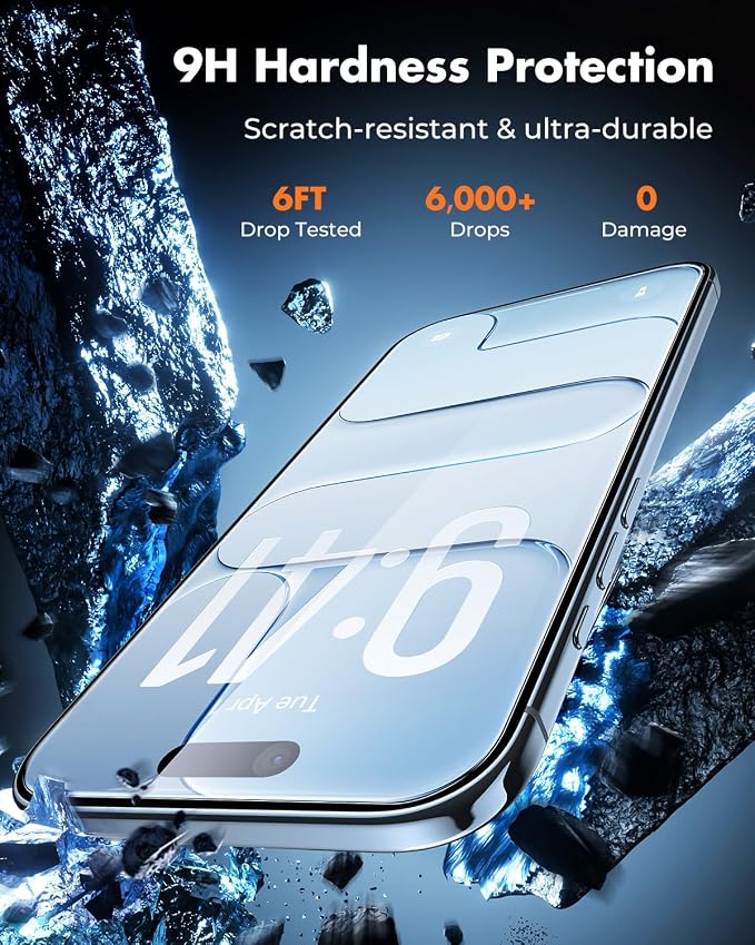 UNBREAKcable iPhone 17 Air Screen Protector & Camera Lens Protector | Upgraded Dual-Tempered Glass with Military-Grade 9H Hardness, 3-Pack,HD Clarity, Anti-Fingerprint, Case Friendly, Fits 6.5'' - Image 3