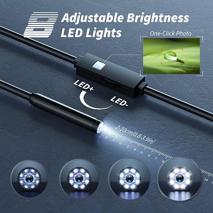 Endoscope Camera with Light,1920P HD Borescope Tools with 8 Adjustable LED Lights, Endoscope with Semi-Rigid Snake Camera, IP67 Waterproof Inspection Borescope for iOS and Android-32.8ft Single Lens - Image 4