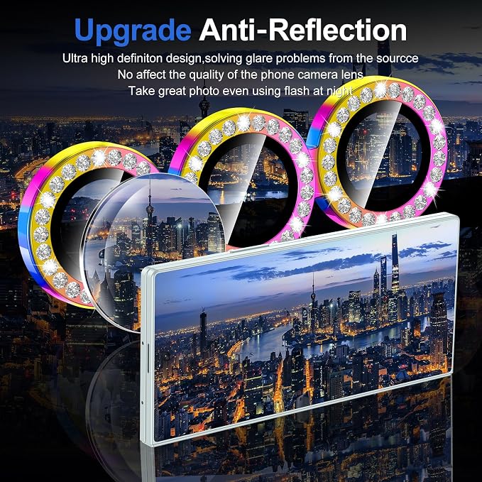 for Samsung Galaxy Z Fold 7 Camera Lens Protector, Individual Metal Ring Tempered Glass Lens Cover, [Strong Adsorption] Scratch Resistant Ultra-Thin HD Clear Lens Cover, 1 Set-Colorful Diamond - Image 4