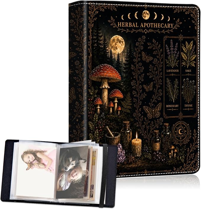 DEGDFSGR 5x7 Small Photo Album, 60 Pockets Holds 120 Photos | Slip-in pockets, black elastic band, portable for family, wedding, baby, travel photos, Witchy Forest Mushroom Herbs by Unknown