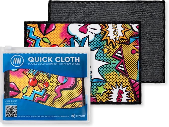 Microfiber Wholesale Quick Cloth Glasses Cleaning Cloths – 5x7 Popart | 2 Pack with Case | Double-Sided Lens Cleaner for Eyeglasses, Camera, Screens & Glass | Reusable Microfiber Glass Polishing by MicrofiberWholesale