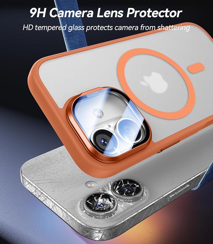 VOFATA [Upgraded Full Camera Protection] for iPhone 17 Case with Camera Cover Stand [Fit for MagSafe][10FT Mil-Grade Protection] Translucent Magnetic iPhone 17 Phone Case, Orange - Image 2