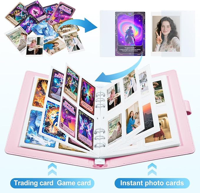 4 Pocket Trading Card Binder Holds 200 Cards, 25 Removable Double-Sided Sleeves, Baseball Card Album, Compatible with Sports, TCG & Game Cards, Card Collection Storage (Pink) - Image 2
