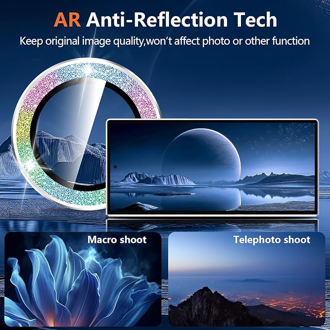 for Samsung Galaxy Z Fold 8 Ultra Camera Lens Protector, Individual Metal Ring Tempered Glass Lens Cover, [Strong Adsorption] Scratch Resistant Ultra-Thin HD Clear Lens Cover, 1 Set-Colorful Sparkly - Image 3