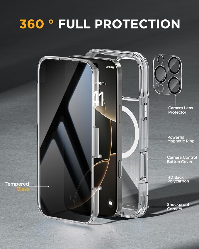 miracase Privacy for iPhone 16 Pro Max Case, 25° Anti-Spy, Clear | Built-in Privacy Screen Protector, Compatible with MagSafe, Full Camera Protection, 360° Full Body Shockproof Phone Case 6.9" - Image 2