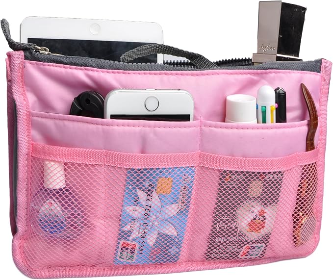 Vercord Purse Organizer Insert for Handbags Bag Organizers Inside Tote Pocketbook Women Nurse Nylon 13 Pockets Pink Medium by Vercord