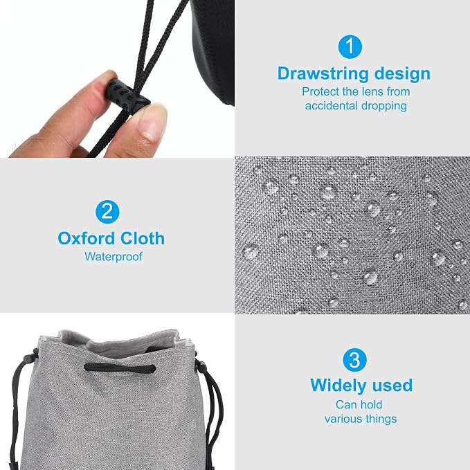 PATIKIL Soft Drawstring Lens Case, Lens Pouch Bag with Cotton Pad 6.69" x 4.72" Thick Fleece Cloth Camera Lens Bag for SLR Lens Water Cups, Grey - Image 4