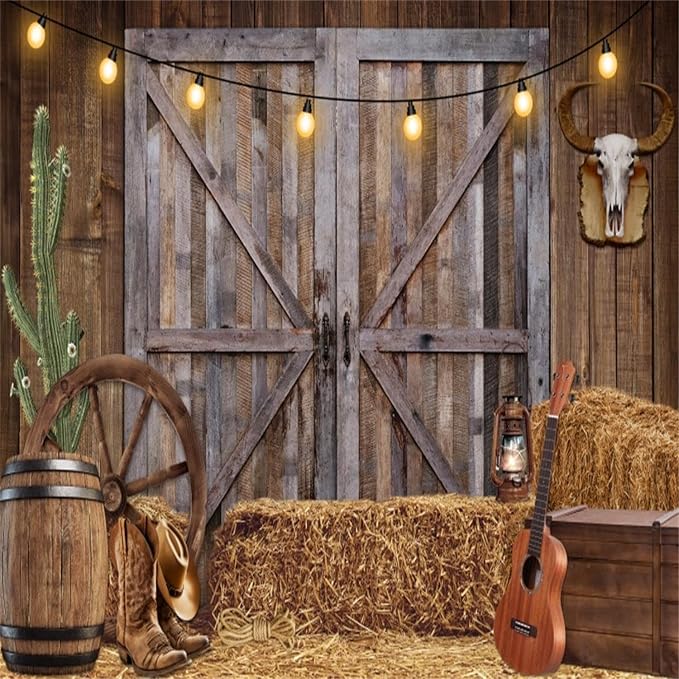 Western Cowboy Backdrop 8x6ft Western Party Decorations Wild West Saloon Rodeo Barn Photography Background Cowboy Theme Birthday Party Decor Banner Photoshoot Supplies by ChloropLastidFamilyProducts