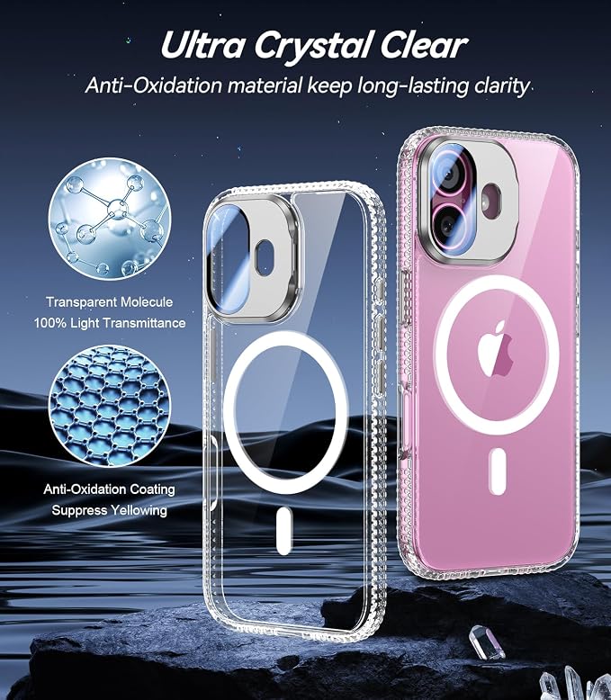 VOFATA [Upgraded] for iPhone 16 Case with Camera Cover Stand [Fit for MagSafe][9H Camera Lens Protector] Mil-Grade Protection Transparent Magnetic iPhone 16 Phone Case, Clear - Image 4