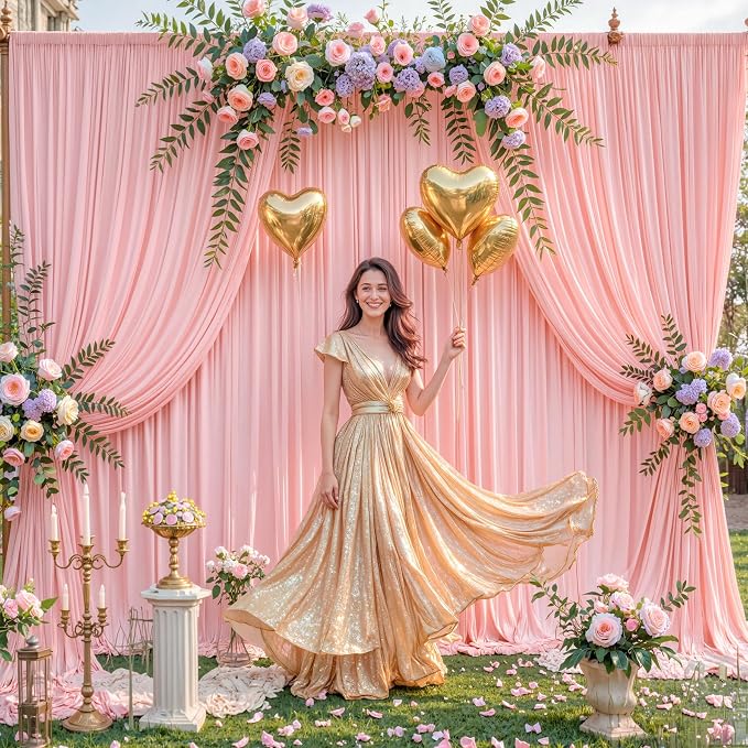 10 Panels Blush Pink Backdrop Curtain for Parties Wedding Wrinkle Free Pink Photo Curtains Backdrop Drapes Fabric Decoration for Baby Shower Birthday Party 50ft(W) x 10ft(H) - Image 3