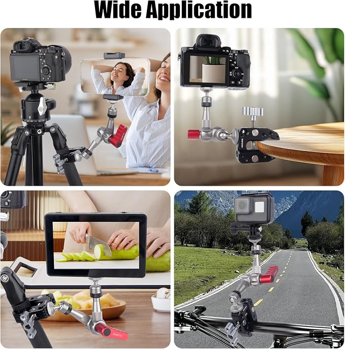 Universal Camera Clamp 10-60mm with 1/4"-3/8" Threads & Positioning Holes - Multi-Angle Adjustable Clamp for DSLR, Bike Handlebar, Desktop Streaming (Lightweight Aluminum Alloy) 62019 - Image 6