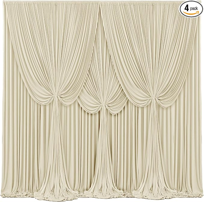 4 Panels Backdrop Curtains for Wedding Party Wrinkle Free Beige Backdrops Curtain Drapes Fabric Decorations Photo Back Drop Cloth for Baby Shower Photography Stage Reception 20ft(W) x 12ft(H) by Tao-GePartyDecorations