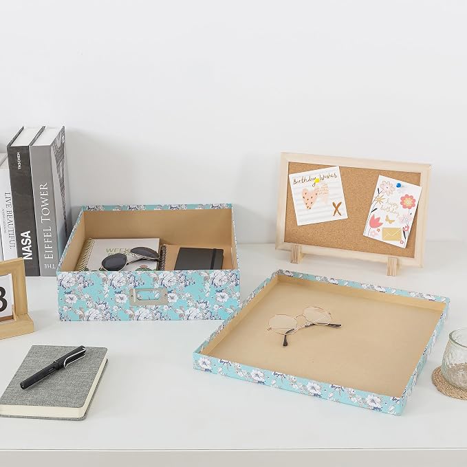 Soul & Lane - Floral Photo Storage Box, 14.8x13x3.7 In, Blue Cottage | Large Scrapbook Keepsake Memory Organizer with Lid, Decorative Cardboard Storage for Photos, Letters, Albums and Papers - Image 7