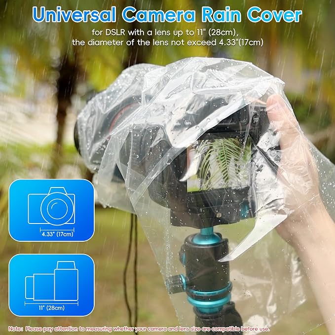 2Pack Camera Rain Cover Clear Waterproof Sleeve for Camera w Lens up to 11" | PE Material,See-Through,Raincoat for A7RVI A7R V A7 IV A7S III II A6700 A6600 Z8 Z5 Z50 Z30 Z7 Z6 II D7500 D3500 EOS R6V - Image 2
