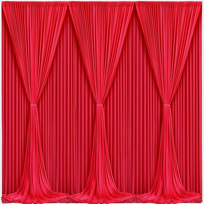 Red Backdrop Curtains 6 Panels-Wrinkle-Free Polyester Photography Drapes Party Photo Backgrounds for Wedding Christmas Photo Backdrops- 24 X10FT (Red) - Image 2