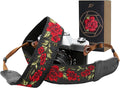 Padwa Lifestyle Rose Flower Camera Strap - 2" Wide Double Layer Cowhide Head,Pure Cotton Embroidery Camera Shoulder Straps,Adjustable Camera Neck Strap for All DSLR Cameras, Gifts for Photographers by PadwaLifestyleCameraStrap