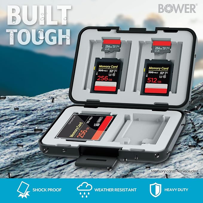 Bower Sky Capture Series Memory Card Case | Rugged Hard Plastic Exterior with Shock Absorbing Liner, Secures up to 12 Memory Cards with Snap-in Locking System for SSD/SD/Mini SDHC Flash Drive | Black - Image 3