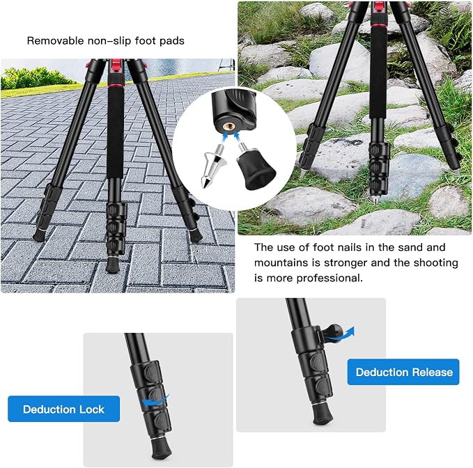 Victiv Video Tripod, 72" Heavy Duty Fluid Head Camera Tripod with Carry Bag | Professional Aluminum Camera Tripod Stand, 2-in-1 Camera Tripods & Monopods, Compatible with Canon, Sony, DSLR, Camcorder - Image 6