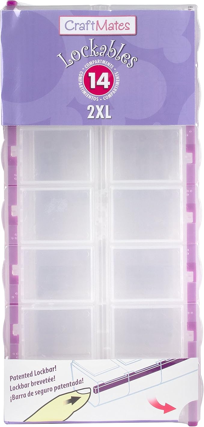Craft Mates Bead Organizer and Plastic Storage Containers for Crafts, Buttons, Pins and More, 14 Locking Compartments, 2XL, Clear Lids | Clear Plastic Storage for Buttons, Pins, Jewelry, Diamond Art & Craft Supplies, Large Portable Organizer for Crafters - Image 3