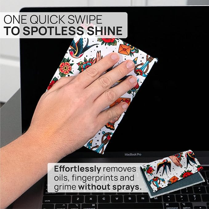 Microfiber Wholesale Quick Cloth Glasses Cleaning Cloths 5x7 Tattoo 2-Pack | with Case | Double-Sided Lens Cleaner for Eyeglasses, Camera, Screens & Glass | Reusable Microfiber Glass Polishing Cloths - Image 2