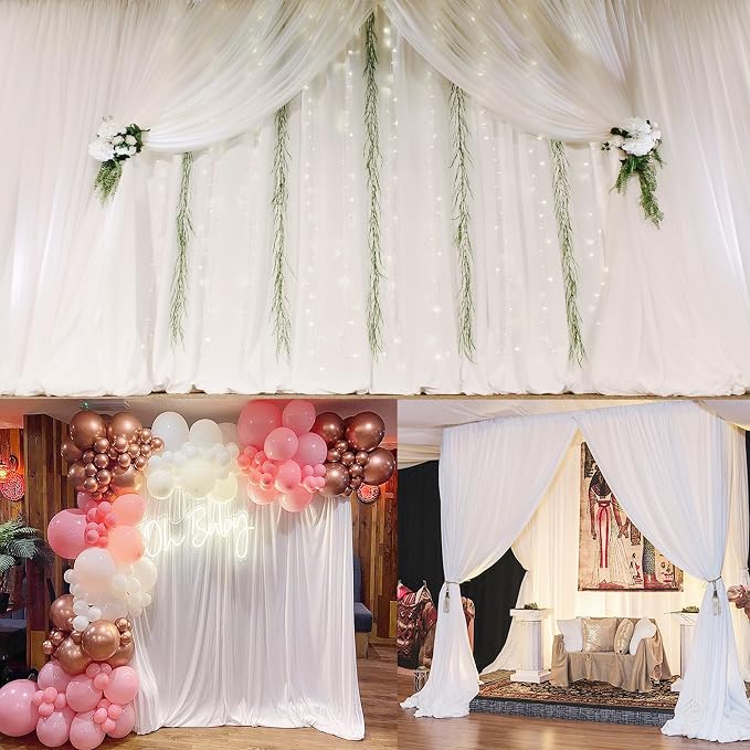 White Backdrop Curtains 2 Panels, 10 Feet Wrinkle-Free Polyester Photography Backdrop Drapes for Wedding Baby Shower Party Background Backdrop Stand- 8FTX10FT (White) - Image 7