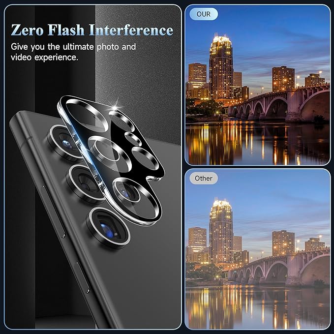 4 Pack Camera Lens Screen Protector for Samsung Galaxy S24 Ultra | 9H Tempered Glass Camera Lens Cover Decoration Accessories, Case Friendly, High Definition - Image 7