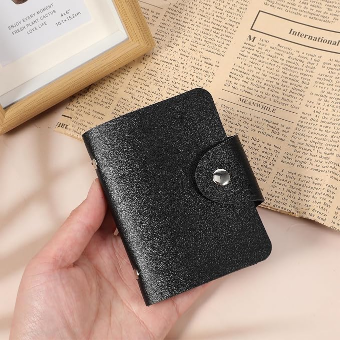 PU Leather Credit Card Organizer Slim (24 Small Cells for Memory Cards) Business Credit Card Book, Black Wallet Holder for Men Women, RFID Blocking Sleeve, Debit Cards Protector Organizer - Image 6