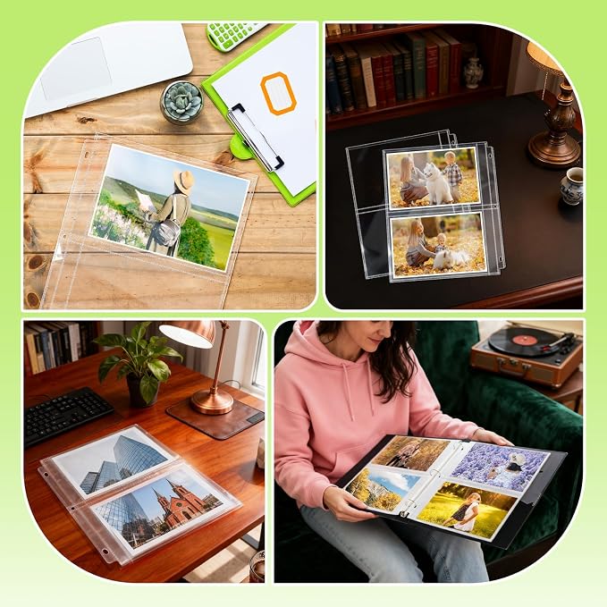 VOKOY 50 Pack 5" x 7" Clear Photo Sleeves for 3 Ring Binder, Double Sided 2-Pocket Sheet Protectors Archival Photo Album Postcard Refill Pages Storage Pockets Organizer, 200 Pockets - Image 4