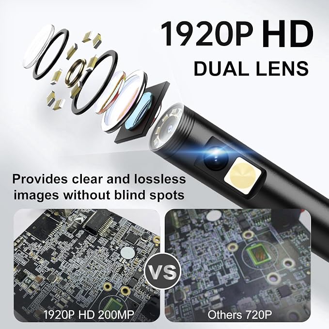 1920P HD Dual Lens Endoscope Camera Semi-Rigid Snake Cable IP67 Waterproof 8LED Lights Dimmable HD Industrial Pipeline Inspection Probe Compatible with Smartphones Endoscope Camera (16.4ft) - Image 2