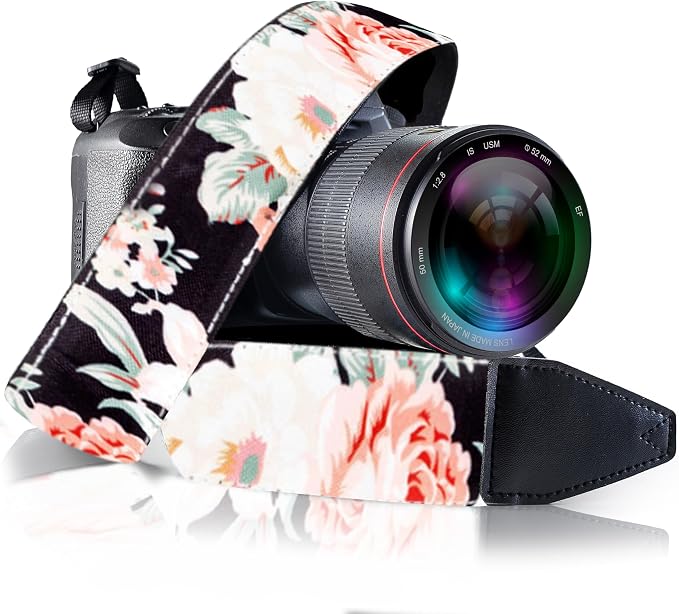Art Tribute Camera Strap - Shoulder, Crossbody & Neck Camera Strap for Photographers, Fits All Cameras, Canon Nikon Sony Fujifilm, Padded Strap W/Quick Release, Embroidered Cotton & Leather Ends by ArtTribute
