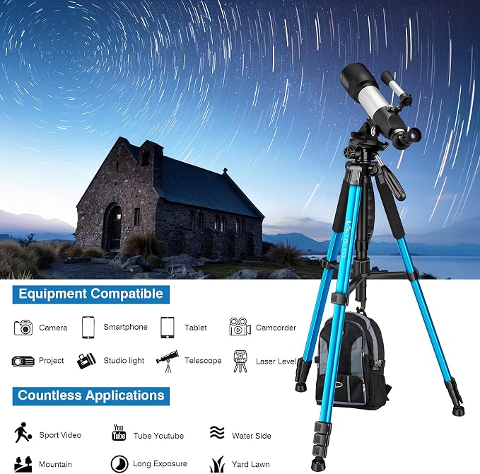 Victiv 72 inch Camera Tripod, Tall Tripod for Camera Cell Phone, Heavy Duty Camera Tripod Stand, Professional Aluminum Monopod, Compatible with Canon Nikon Sony DSLR Cameras - Blue - Image 8