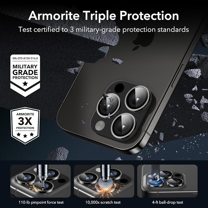 ESR for iPhone 15 Pro Max/15 Pro Camera Lens Protector, 2 Pack, Black | Individual Camera Cover, 9H Tempered Glass, Original Camera Clarity, for iPhone 15 Pro Max/Pro/14 Pro Max/Pro - Image 3