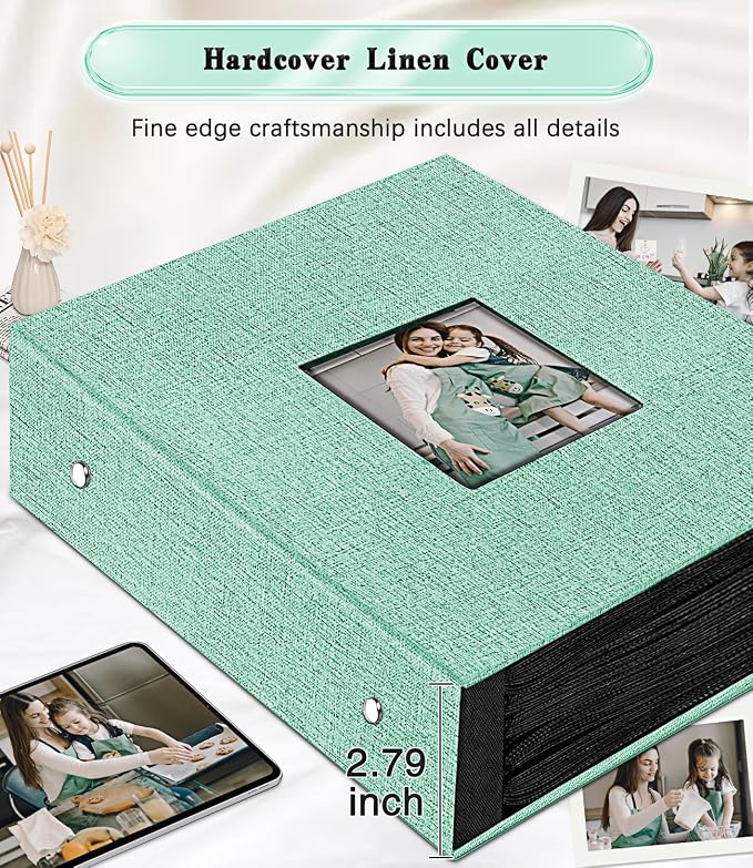 Ejblfe Photo Album 4x6,Linen Cover Slide-in Photo Album Book Can Holds 1000 4x6 Photos with 100 Black Sheets for Family,Wedding,Baby and Holiday Pictures (Turquoise) - Image 5
